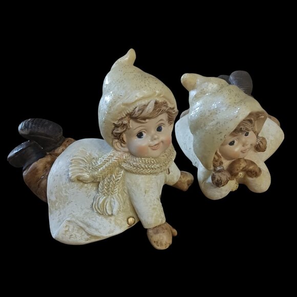 Vintage Adorable Winter Children Figurines – Cozy Winter Snow Play - Set of Two - Picture 6 of 12